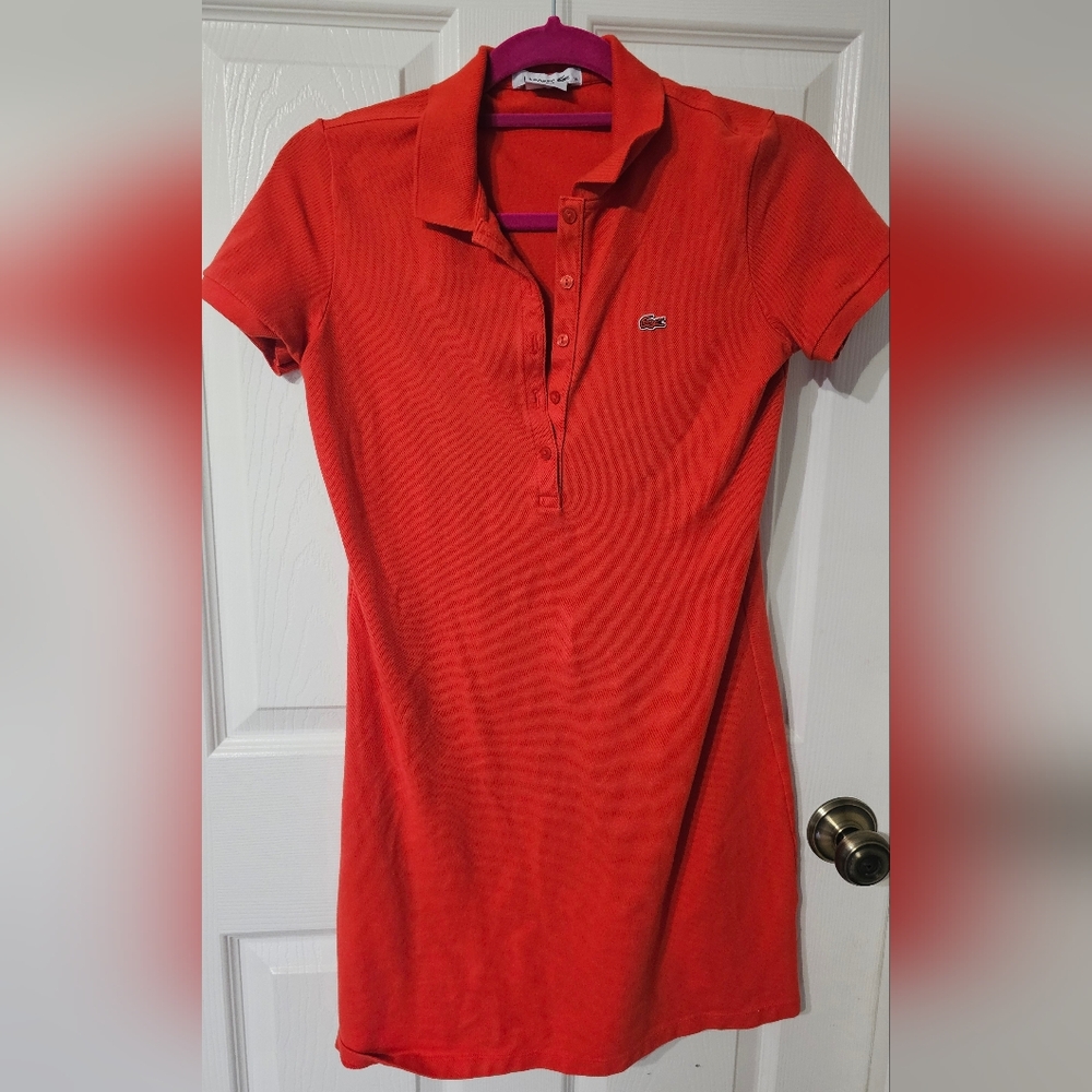 Lacoste Red Polo Shirt Dress - mostly red with an orangish tint